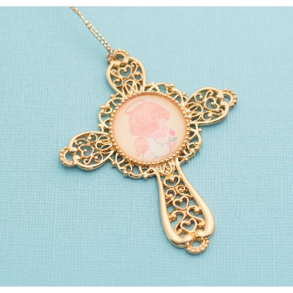 Vintage Angel Cross Gold Tone Ornament by PM E20 - Picture 1 of 2